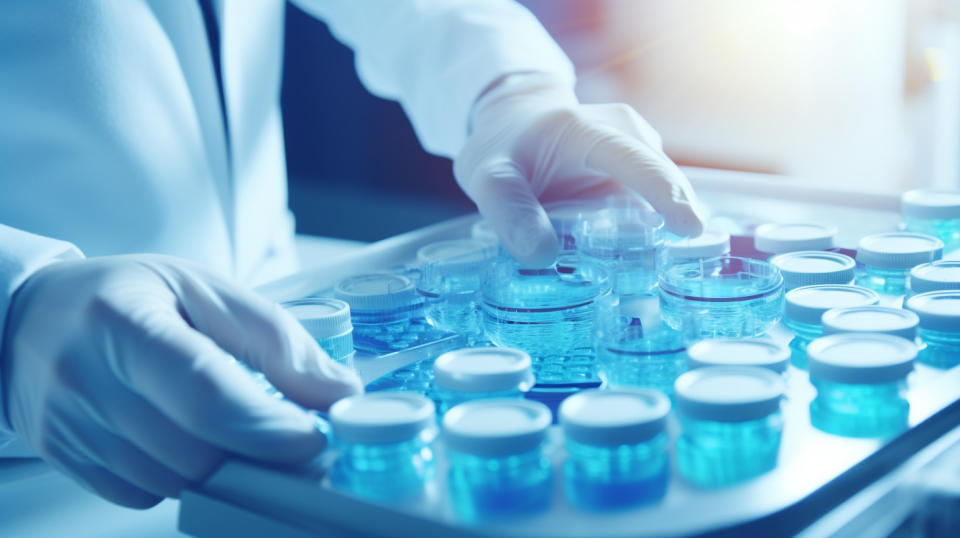 A close up shot of a researcher testing a drug for therapeutic applications.