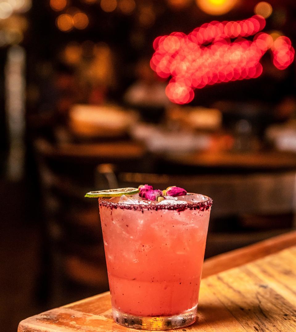 Rocco's Tacos' Rosa Rita drink, which combines Hornitos Plata Tequila and Hampton Water Rosé, is a Day of the Dead special this year.