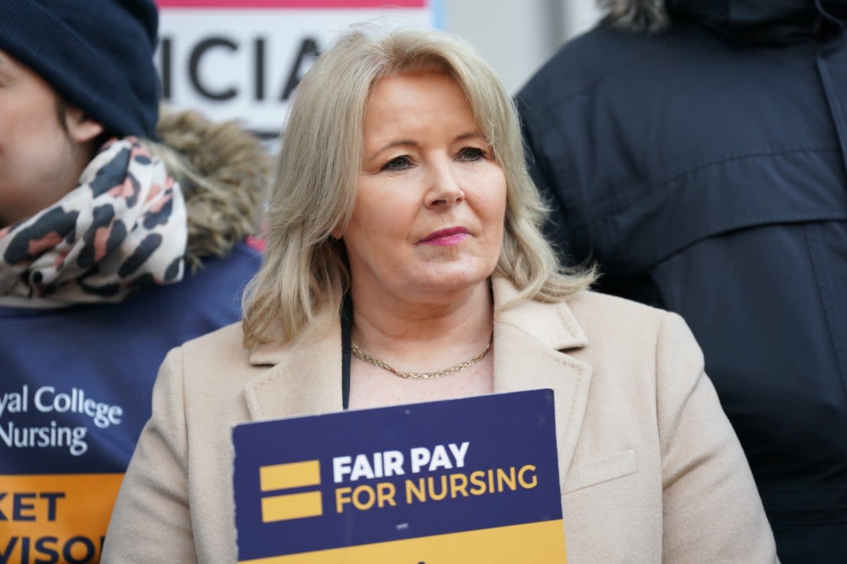 Royal College of Nursing (RCN) general secretary Pat Cullen on the picket line outside Great Ormond Street Hospital in London during a strike by nurses and ambulance staff. Picture date: Monday February 6, 2023. (PA Wire)