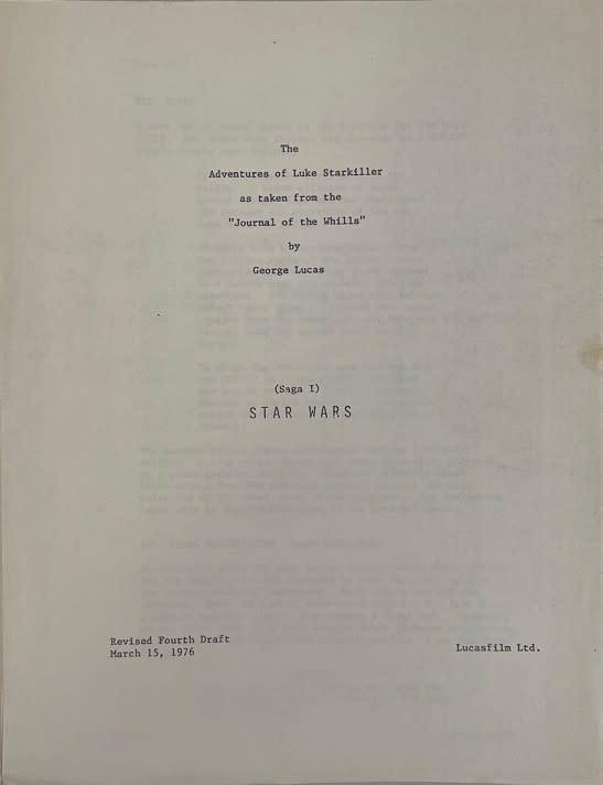 The fourth draft of a screenplay for the first filmed Star Wars movie, originally titled as The Adventures Of Luke Starkiller (Excalibur Auctions)