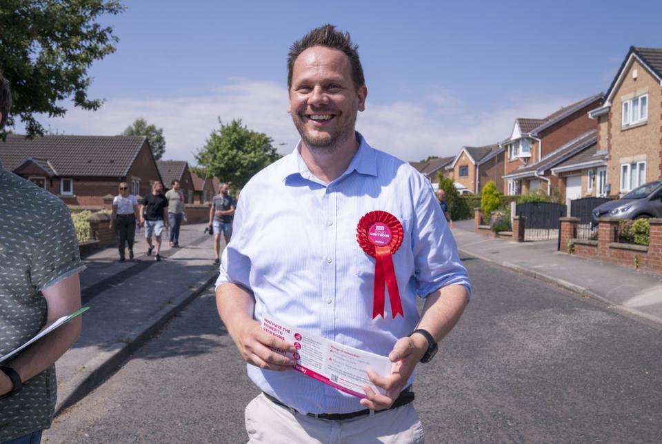 Simon Lightwood, on the campaign trail ahead of is election as Wakefield’s new MP (Danny Lawson/PA) (PA Wire)