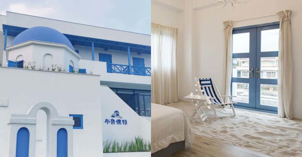 絕美藍白色外觀有台版小希臘之稱的「布魯懷特」，打開落地窗能眺望龜山島