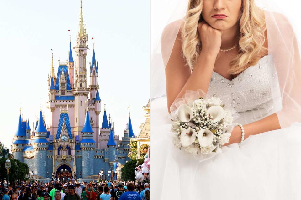 <p>Gary Hershorn/Getty; Getty</p> Disney World (left); Stock image of a bride