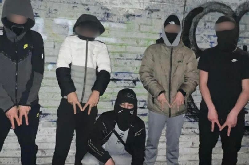 Picture of a group of masked and hooded young men