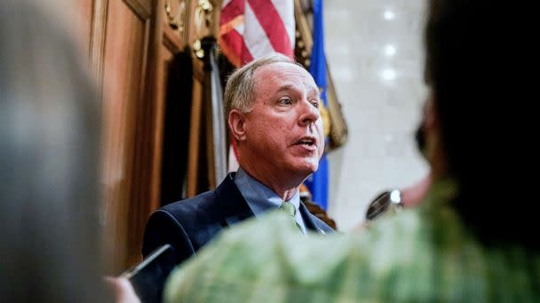 PHOTO: Wisconsin Assembly Speaker Robin Vos talks to the media in Madison, Wisc., Feb. 15, 2022. (Andy Manis/AP, FILE)