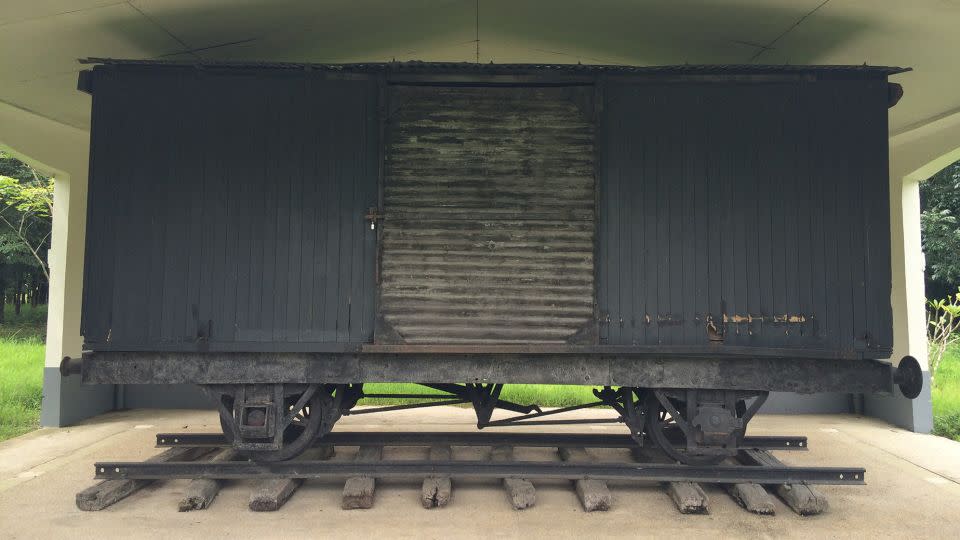 A boxcar used during the infamous 1942 Bataan Death March, displayed at the Capas National Shrine in Tarlac Province, north of Manila. - Kyodo News/Getty Images