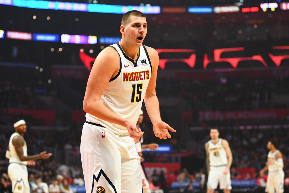 Nikola Jokic was ejected in the third quarter of their game against the Clippers on Saturday night. (Brian Rothmuller/Getty Images)