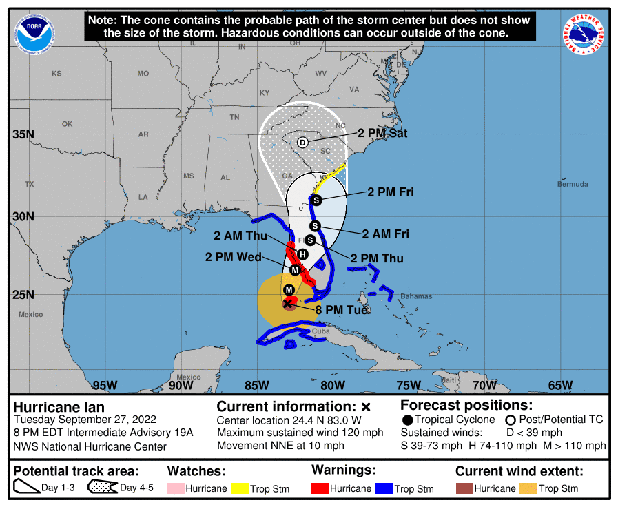 Hurricane Ian is expected to produce damaging winds and flooding.