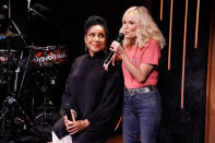 <p>Phylicia Rashad and Kristin Chenoweth take the stage during the "Broadway Is Back" segment of <i>The Tonight Show Starring Jimmy Fallon</i> on June 8 in N.Y.C. </p>