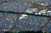 The sun is coming out for Glastonbury but it won’t be enough to dry the mud. (SWNS)