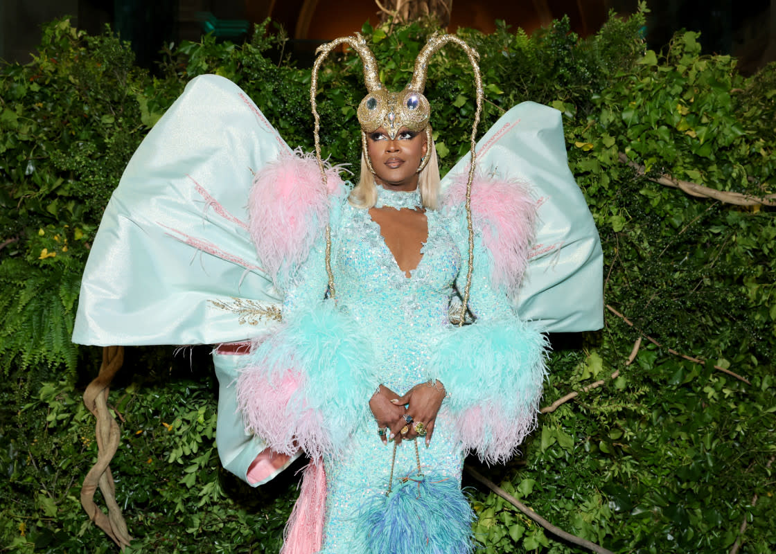 <p>Photo by Cindy Ord/MG24/Getty Images for The Met Museum/Vogue</p><p>Broadway star J. Harrison Ghee complemented their feathered look with a wig meant to look like a bug’s eyes and antennae.</p>