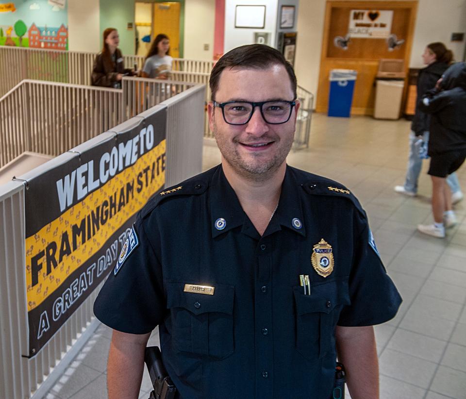 Leicester native Joseph Cecchi, shown in the McCarthy Campus Center, was recently named police chief at Framingham State University.