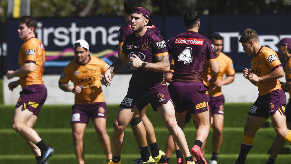 Brisbane Broncos players, pictured here at a club training session.