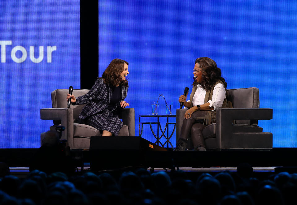 Tina Fey and Oprah lean in and get real.  (Credit: Getty Images)