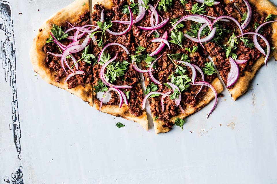 Spicy Lamb Pizza With Parsley–Red Onion Salad
