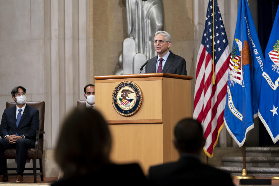 Attorney General Merrick Garland announces plans to combat mortgage lending discrimination, at the Justice Department in Washington, Friday, Oct. 22, 2021. (AP Photo/J. Scott Applewhite)