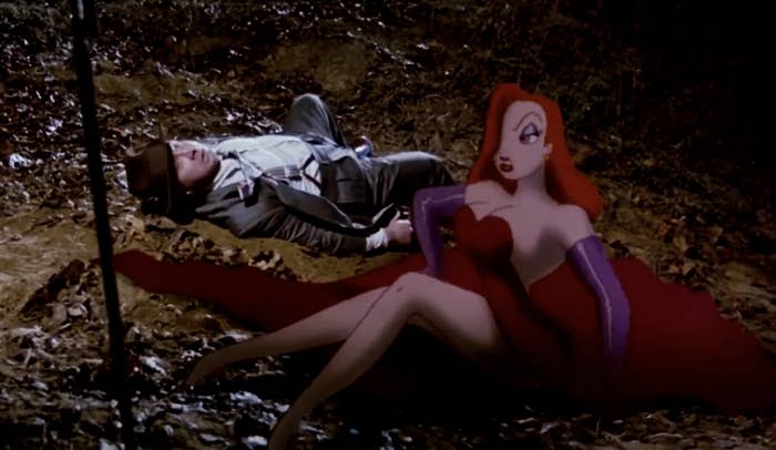 Jessica Rabbit on the ground in her red dress