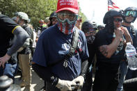 <p>Right-wing supporters of the Patriot Prayer group gather during a rally in Portland, Ore., Aug. 4, 2018. (Photo: Jim Urquhart/Reuters) </p>