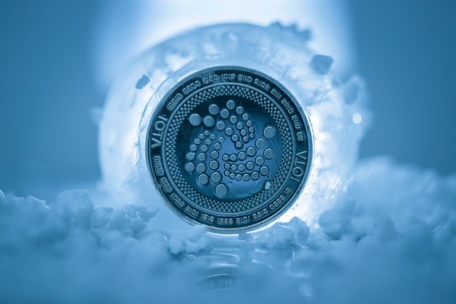 Von Eis umschlossene IOTA-Münze
