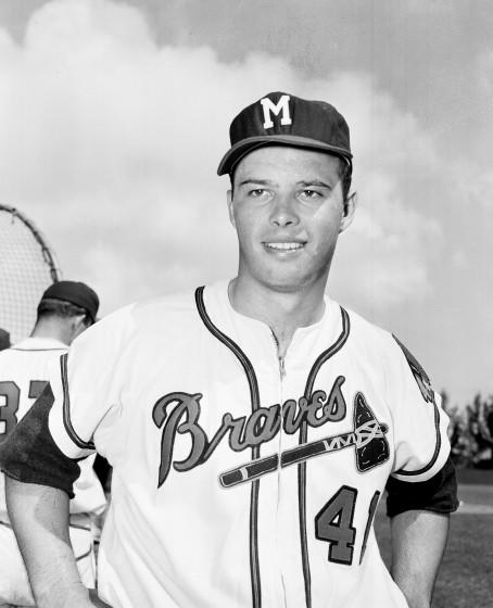 Eddie Mathews, third baseman for the Milwaukee Braves, is pictured at spring training in Bradenton, Fla., March 1956.