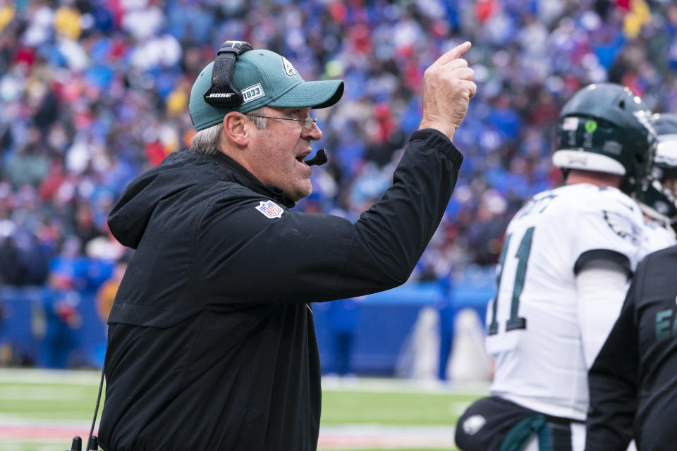 Eagles Head Coach Doug Pederson will have to navigate a film crew documenting his team's every move for Amazon's series "All or Nothing." (Photo by Gregory Fisher/Icon Sportswire via Getty Images)