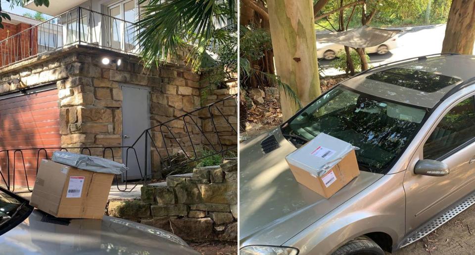 Packages shown left on woman's car. Source: Facebook