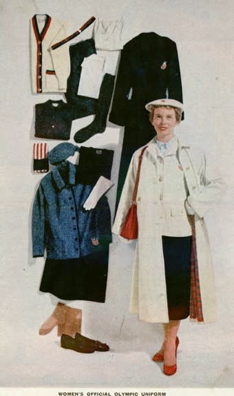 Bonnie Cashin designed a coated wool jersey coat for travel and the official parade for the 1956 Olympic Games, complete with her signature “kangaroo pockets.” - Credit: Bonnie Cashin Archive