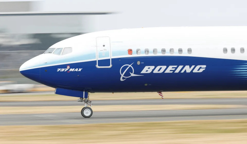 A Boeing 737 Max aircraft during a display at the Farnborough International Airshow, in Farnborough, Britain, July 20, 2022.  REUTERS/Peter Cziborra