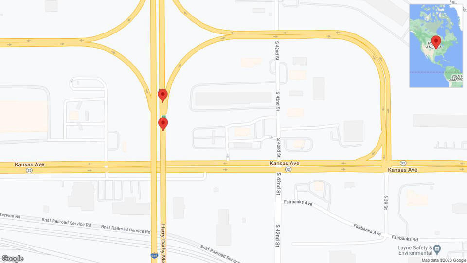 A detailed map that shows the affected road due to 'Broken down vehicle on northbound I-635 in Kansas City' on November 24th at 1:18 p.m.