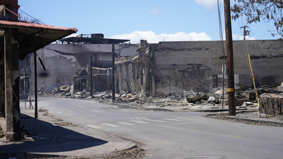Front Street is seen on Saturday, Aug. 12, 2023, in Lahaina, Hawaii, following a deadly wildfire. (AP Photo/Rick Bowmer)