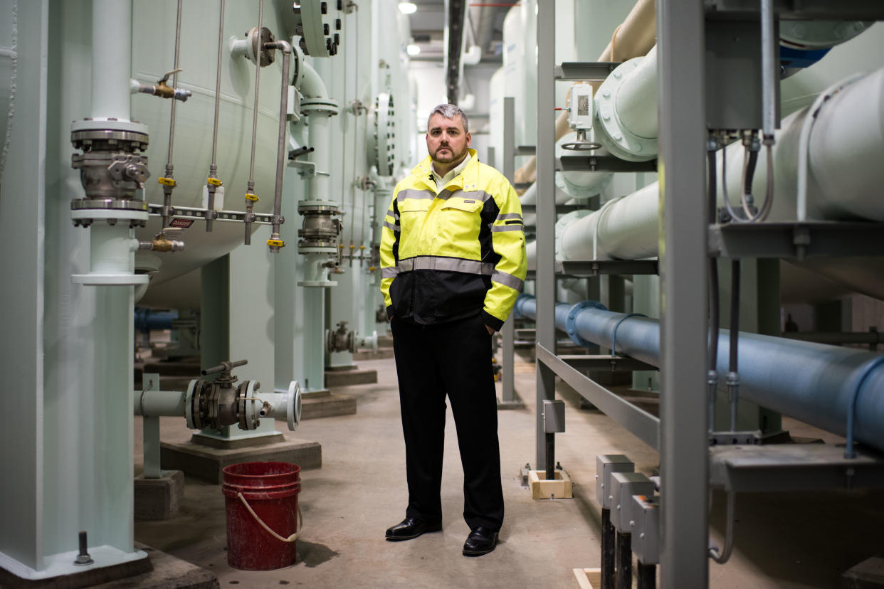 Wayne R. Vradenburgh, water superintendent for Newburgh, New York, at the city's new water treatment facility on Feb. 26, 2018. (Photo: Mark Kauzlarich for HuffPost)