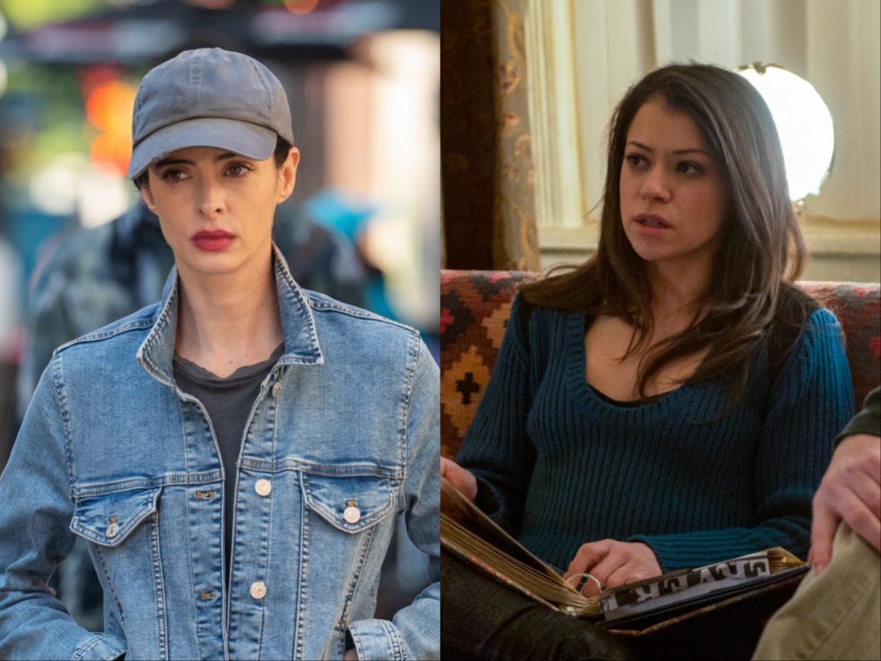 Krysten Ritter in "Orphan Black: Echoes" and Tatiana Maslany in "Orphan Black."