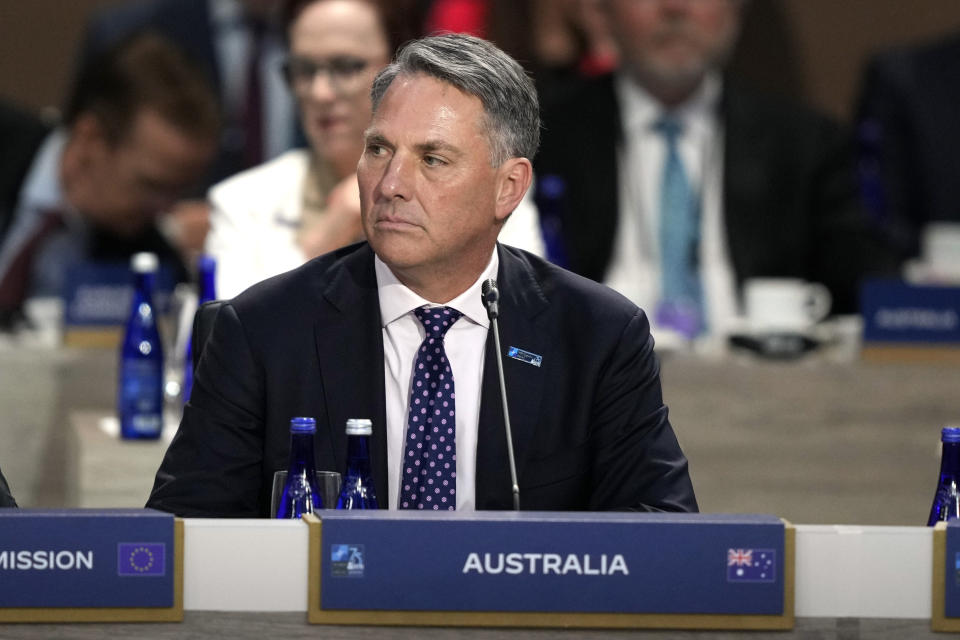 Australia's Deputy Prime Minister Richard attends a session of the NATO summit with Indo-Pacific Partners Thursday July 11, 2024, in Washington. (AP Photo/Matt Rourke)