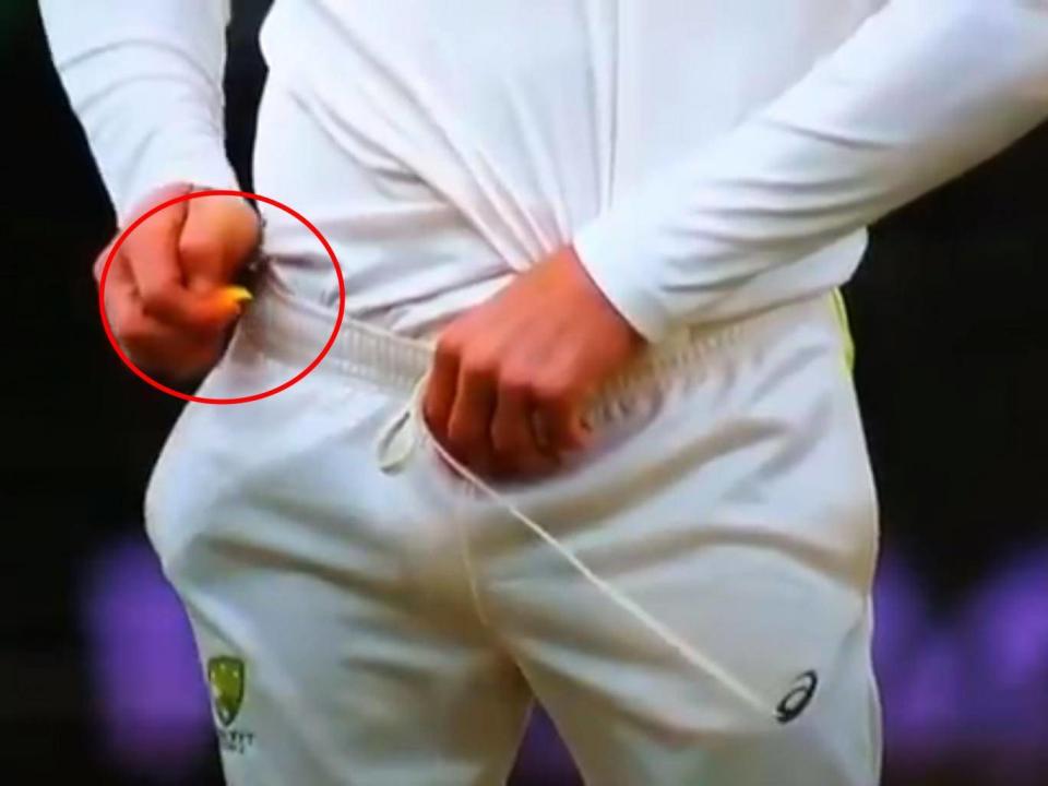 Bancroft has sticky tape in his trouser pocket while working on the ball (SuperSport)