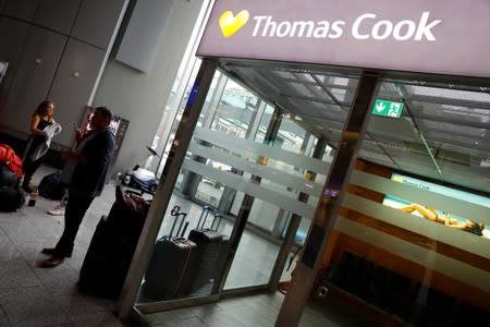 A closed counter is pictured at the Frankfurt Airport after the collapse of the world's oldest travel firm Thomas Cook