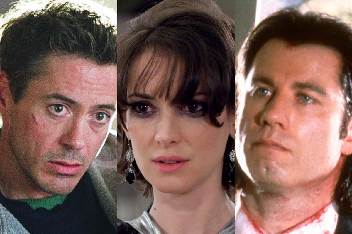 Bouncing back: Robert Downey Jr in ‘Kiss Kiss Bang Bang’, Winona Ryder in ‘Black Swan’, and John Travolta in ‘Pulp Fiction' (Warner Bros/Fox Searchlight/Miramax)