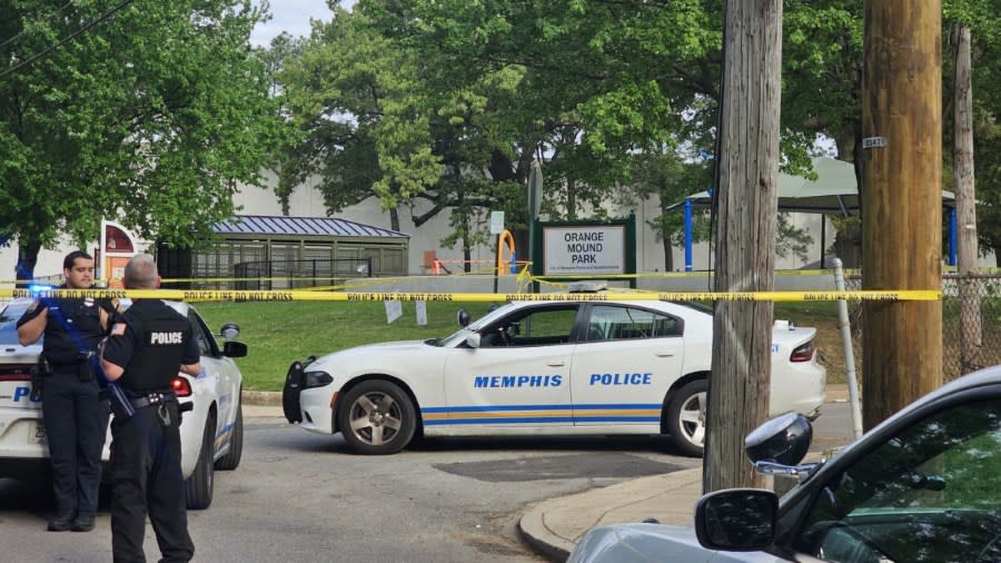 Police presence at Orange Mound Park following the block party shooting.