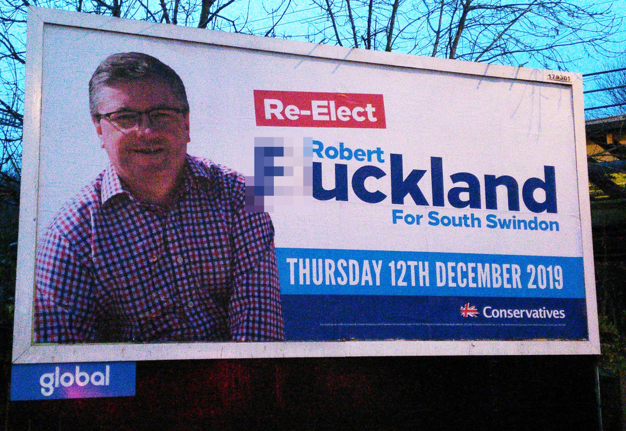 Robert Buckland's billboard has been vandalised. (@in_swindon / Twitter)