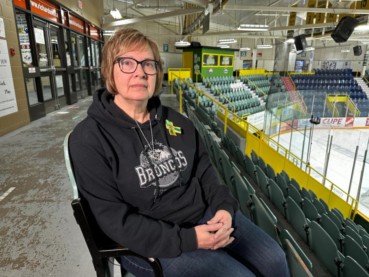 Carol Brons is part of the committee working to build a memorial at the Humboldt Broncos crash site. Her daughter, Broncos' athletic therapist Dayna Brons, was one of the 16 people killed in a 2018 crash.  (Sam Samson/CBC - image credit)