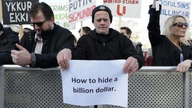 People demonstrate against Iceland's Prime Minister Sigmundur Gunnlaugsson in Reykjavik, Iceland after the leak. Photo: Reuters