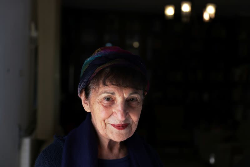 Holocaust survivor Leah Nebenzahl poses for a photograph during her interview with Reuters in Jerusalem