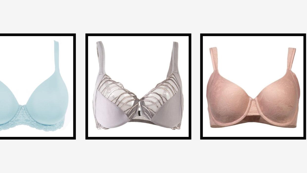 a collage of the best minimizer bras in a roundup of the best minimizer bras of 2024