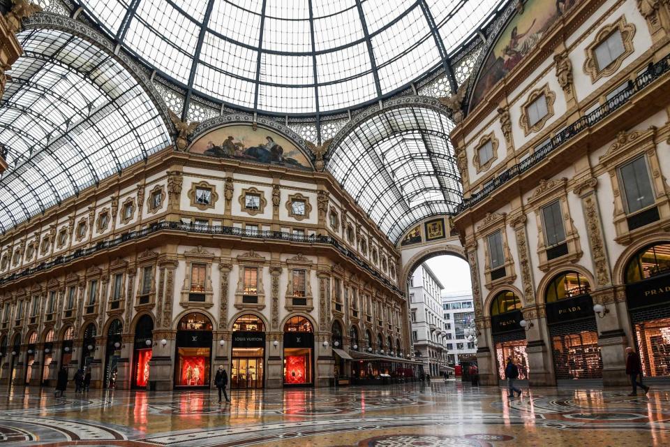 The Galleria Vittorio Emanuele II shopping mall in Milan was also deserted (AFP via Getty Images)