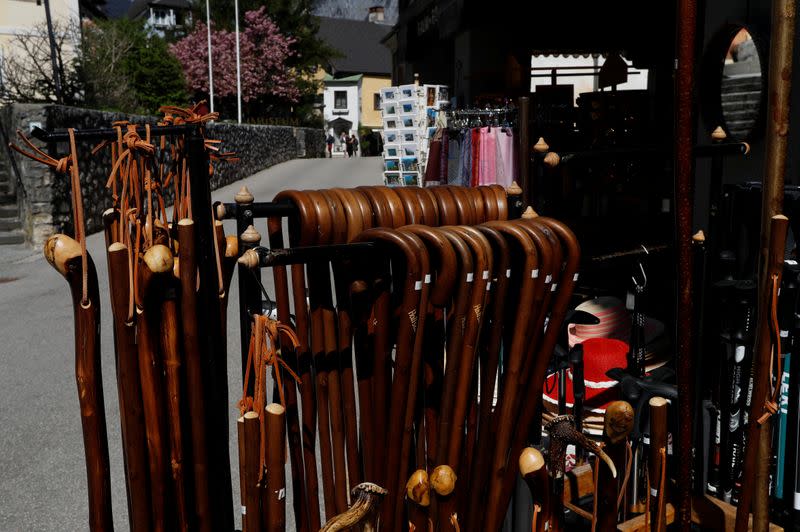 Walking sticks are seen in the city of Hallstatt