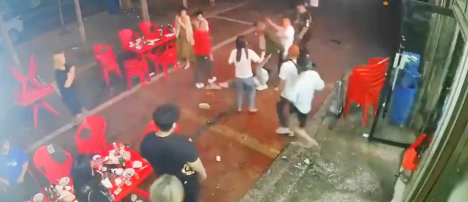 CCTV footage shows a violent attack on women at a restaurant in Tangshan, China. (via Twitter)