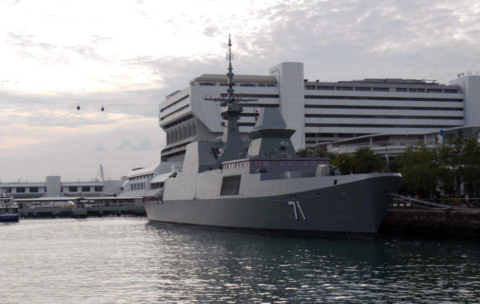 The RSS Tenacious, the RSN’s Formidable-class stealth frigate, berthed outside the VivoCity mall. (Photo: Dhany Osman/Yahoo Newsroom)