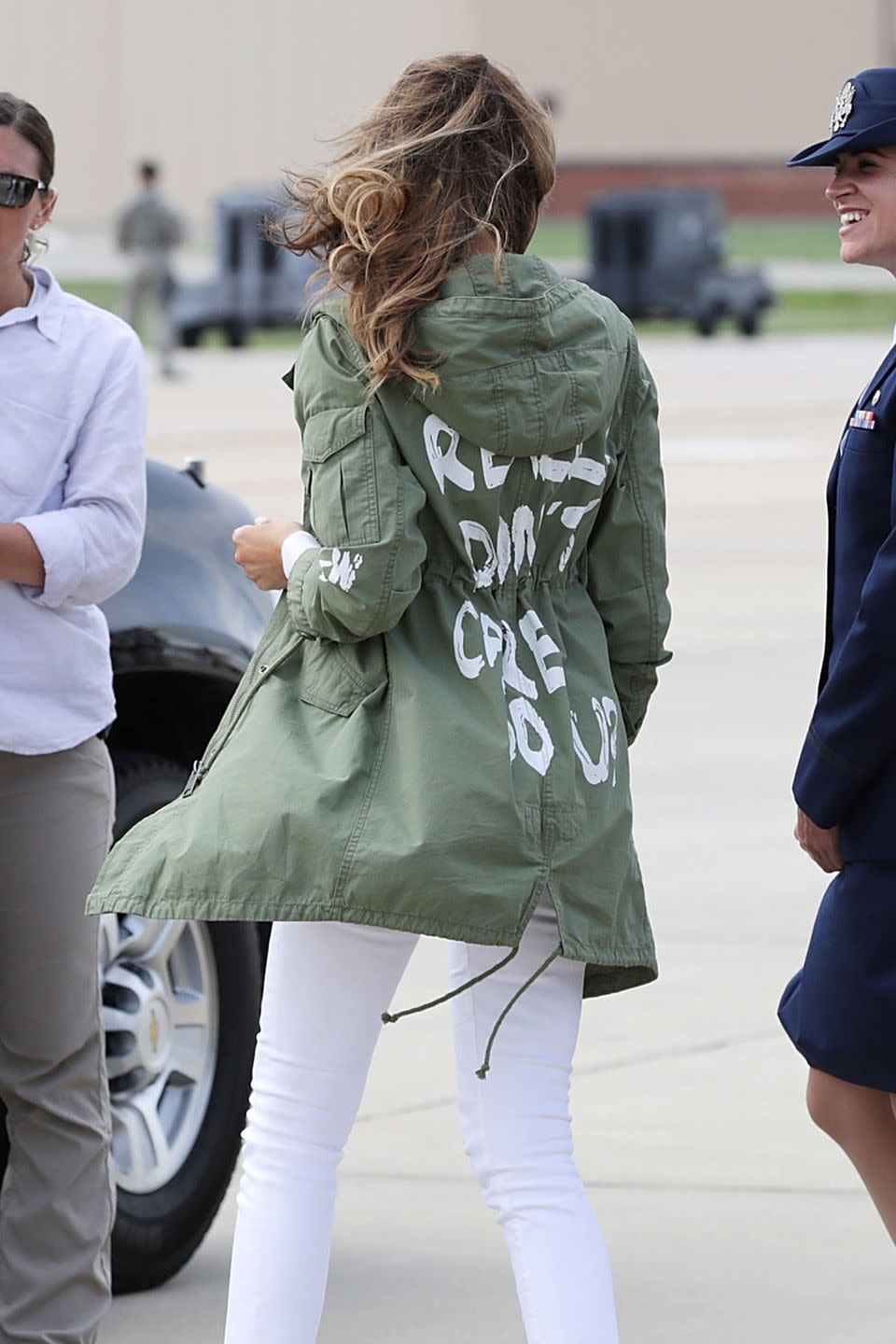 <p>The First Lady made headlines recently when she wore an olive green anorak jacket <a href="https://www.redbookmag.com/fashion/style/a20951924/kate-middleton-dress-day-out-with-prince-george-princess-charlotte/" rel="nofollow noopener" target="_blank" data-ylk="slk:from Zara;elm:context_link;itc:0;sec:content-canvas" class="link ">from Zara</a> with "I really don't care. Do U?" written on the back to visit a Texas migrant children detention center.</p>