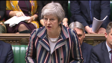 Britain's Prime Minister Theresa May makes a statement in the House of Commons, London, Britain November 26, 2018. Parliament TV handout via REUTERS