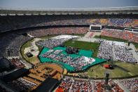 US President Donald Trump speaks during 'Namaste Trump Rally' at Sardar Patel Stadium in Motera, on the outskirts of Ahmedabad, on February 24, 2020. (Photo by MANDEL NGAN / AFP) (Photo by MANDEL NGAN/AFP via Getty Images)