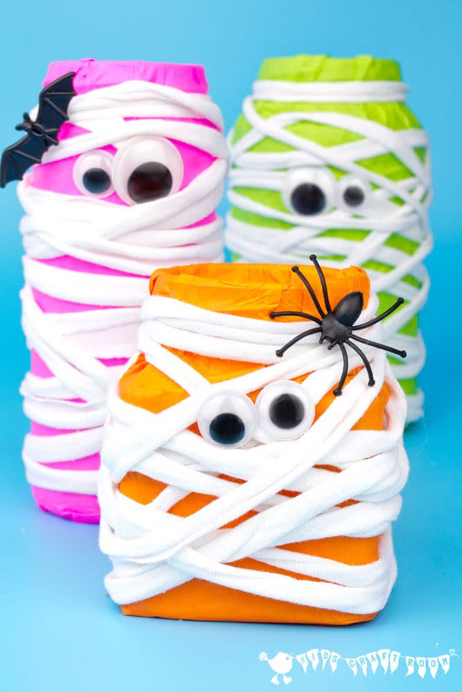 <p>You can put lights in these for some nighttime <a href="https://www.redbookmag.com/home/decor/advice/g42/halloween-decorations-bootiful-home-ideas/" rel="nofollow noopener" target="_blank" data-ylk="slk:Halloween decor;elm:context_link;itc:0;sec:content-canvas" class="link ">Halloween decor</a>, or use it as a treasure jar for the kids' candy. </p><p><strong>Get the tutorial at <a href="https://kidscraftroom.com/neon-mason-jar-mummies/" rel="nofollow noopener" target="_blank" data-ylk="slk:Kids Craft Room;elm:context_link;itc:0;sec:content-canvas" class="link ">Kids Craft Room</a>.</strong></p>